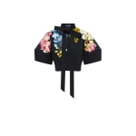 Leo Lin Molly Puff Sleeve Top in Snapdragon Print in Ebony