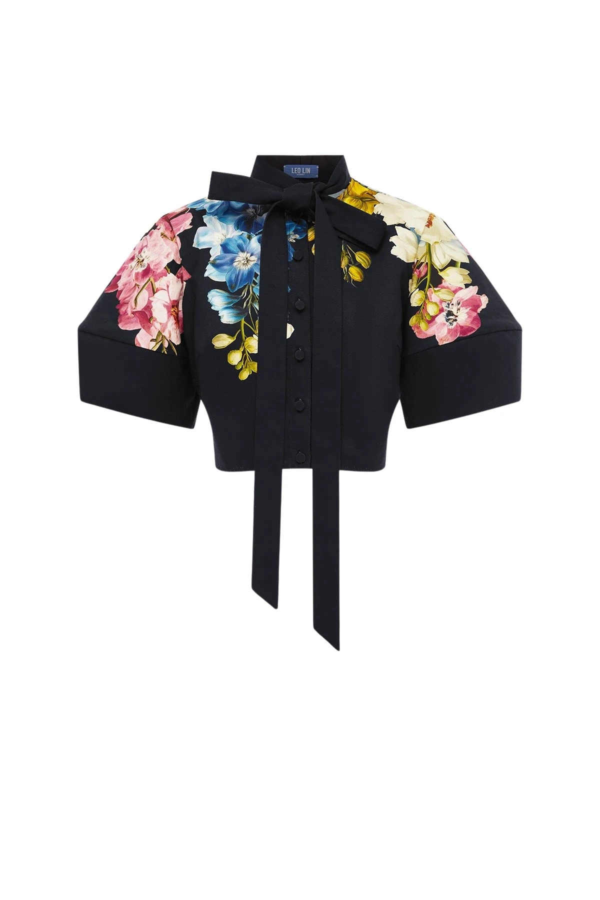 Molly Puff Sleeve Top in Snapdragon Print in Ebony