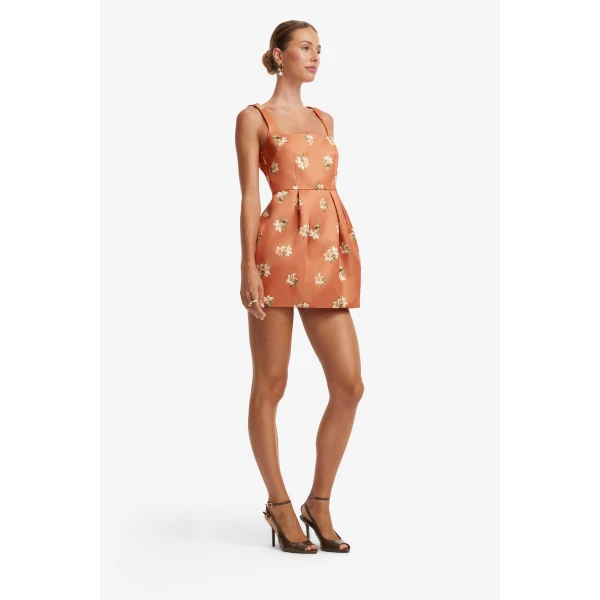 Leo Lin Piper Bell Shape Mini Dress in Lily Print in Ochre, view 4