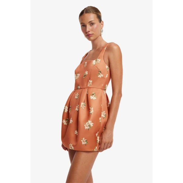 Leo Lin Piper Bell Shape Mini Dress in Lily Print in Ochre, view 6