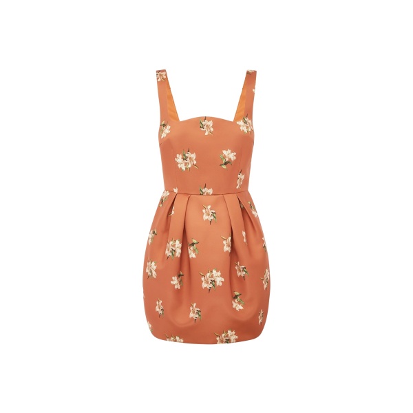 Leo Lin Piper Bell Shape Mini Dress in Lily Print in Ochre