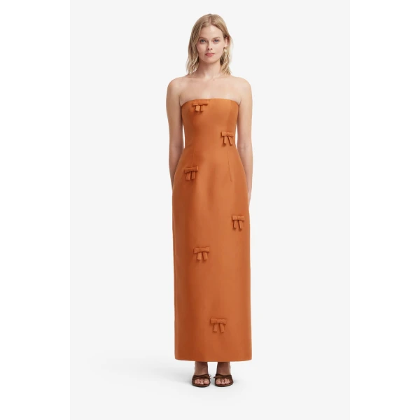Leo Lin Rayna Bow Bustier Maxi Dress in Ochre, view 2