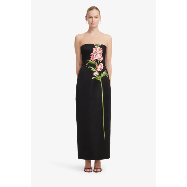 Leo Lin Rayna Embroidered Maxi Dress in Snapdragon Print in Ebony, view 2
