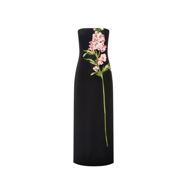 Leo Lin Rayna Embroidered Maxi Dress in Snapdragon Print in Ebony