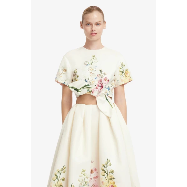 Leo Lin Riley Embroidered Sleeve Top in Snapdragon Print in Snow, view 2