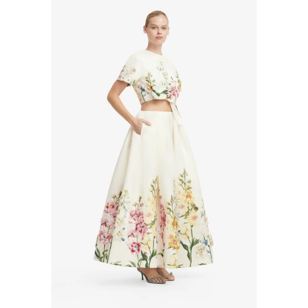 Leo Lin Riley Embroidered Sleeve Top in Snapdragon Print in Snow, view 4