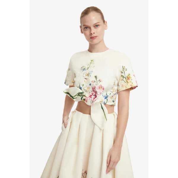 Leo Lin Riley Embroidered Sleeve Top in Snapdragon Print in Snow, view 6