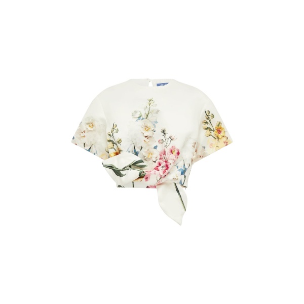 Leo Lin Riley Embroidered Sleeve Top in Snapdragon Print in Snow