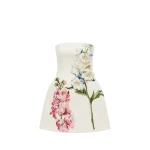 Leo Lin Roselle Embroidered Bustier Mini Dress in Snapdragon Print in Snow