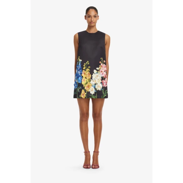 Leo Lin Yvonne Embroidered Mini Dress in Snapdragon Print in Ebony, view 2