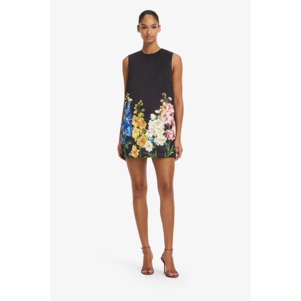Leo Lin Yvonne Embroidered Mini Dress in Snapdragon Print in Ebony, view 3