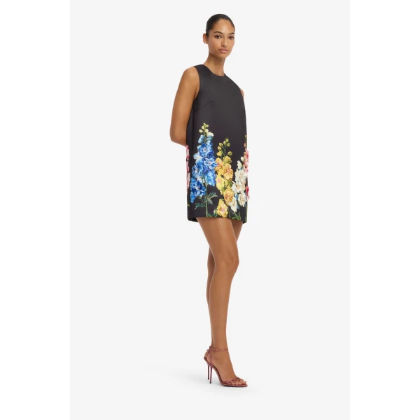 Leo Lin Yvonne Embroidered Mini Dress in Snapdragon Print in Ebony, view 4