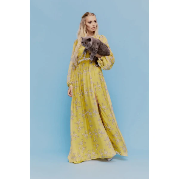 Macgraw Baroque Dress in mustard floral, view 3