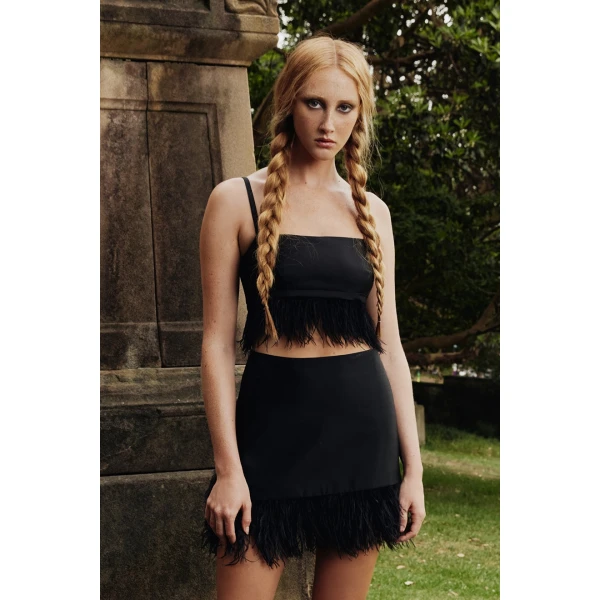 Macgraw Birdy Bra in Black with Feather Trim Top, view 3