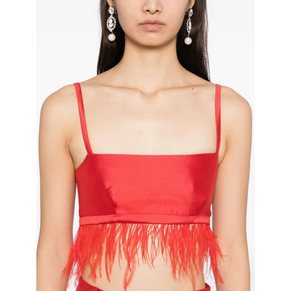 Macgraw Birdy Bra in Red with Feather Trim Top, view 4