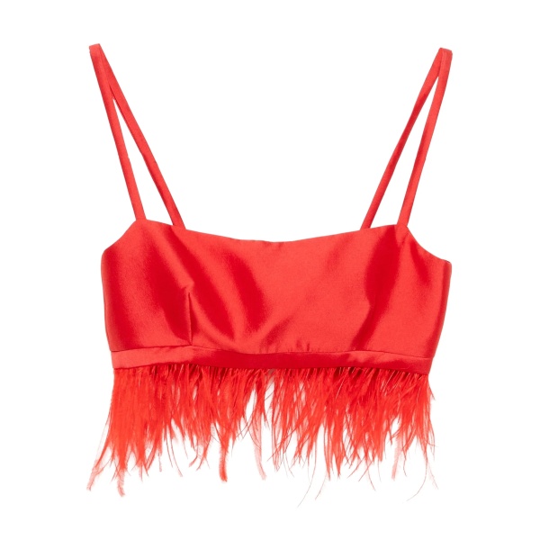 Macgraw Birdy Bra in Red with Feather Trim Top