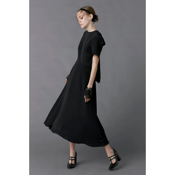 Macgraw Bow Tie Dress in Black, view 2