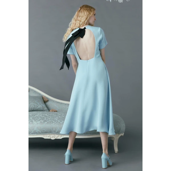 Macgraw Bow Tie Dress in Blue, view 3