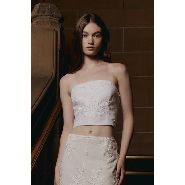 Macgraw Calligraphy Top in White Lace, view 2