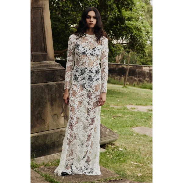 Macgraw Cavalleri Dress in white cotton lace, view 2