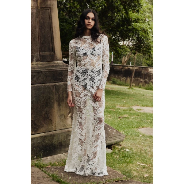 Macgraw Cavalleri Dress in white cotton lace, view 3