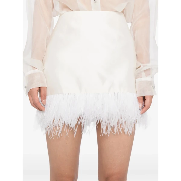 Macgraw Century Skirt in Ivory with feather trim, view 4