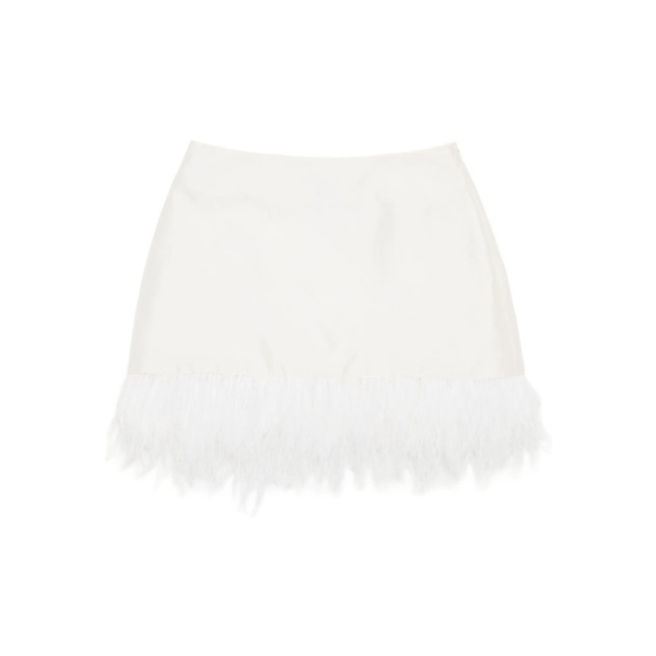 Macgraw Century Skirt in Ivory with feather trim