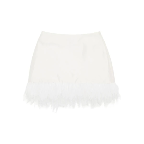 Macgraw Century Skirt in Ivory with feather trim