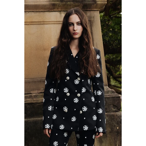 Macgraw Circa 72 Blazer in Black & White Floral Embroidery, view 2