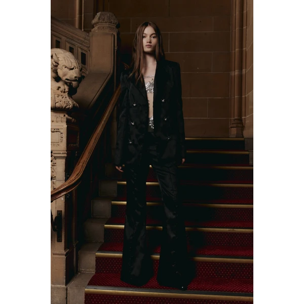 Macgraw Circa 72 Trouser in Black Crest jacquard, view 4