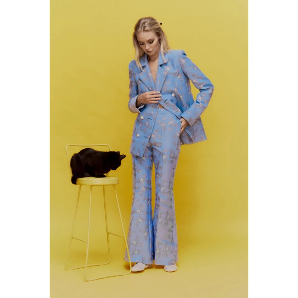 Macgraw Circa 72 Trouser in blue floral jacquard, view 2