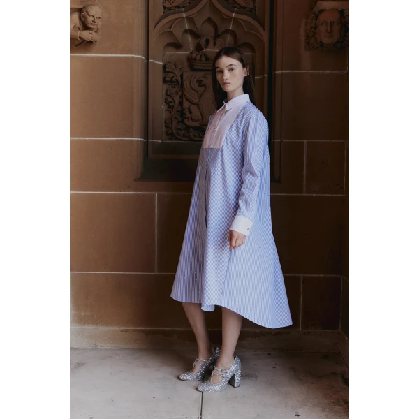 Macgraw Collegiate Dress in Blue and white stripe, view 2