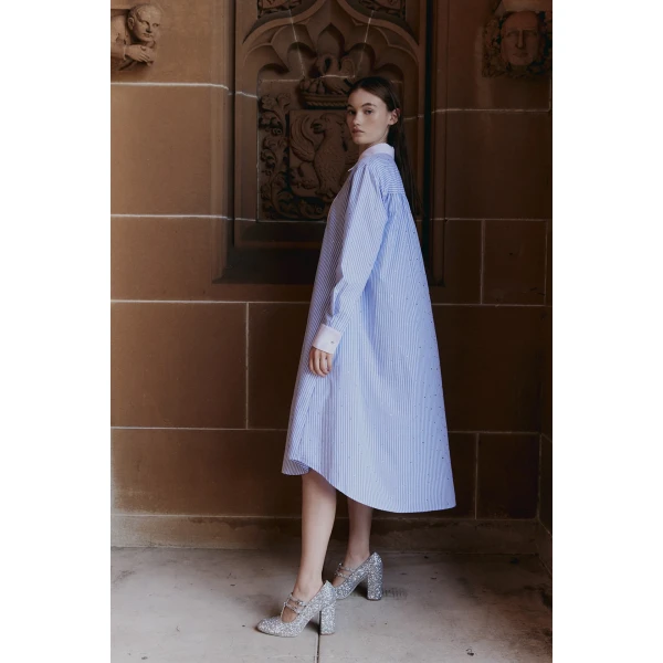 Macgraw Collegiate Dress in Blue and white stripe, view 3