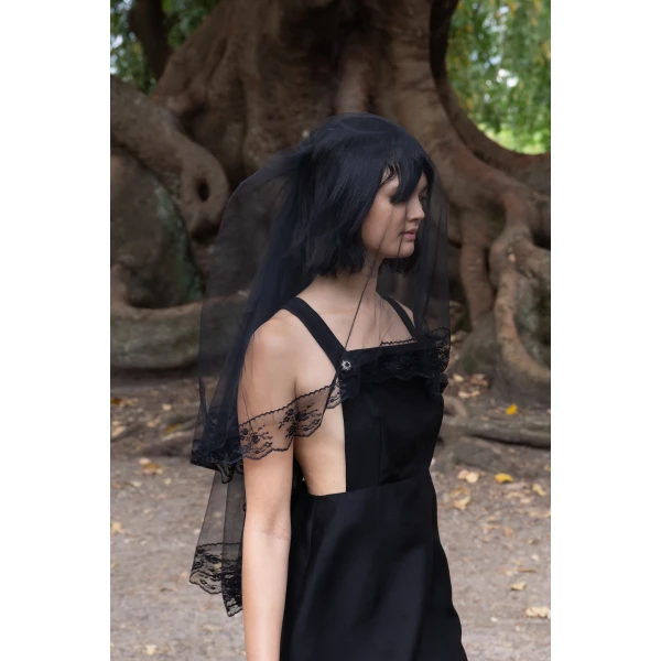 Macgraw Cross Back Apron Dress in Black, view 6