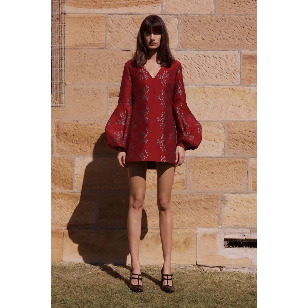 Macgraw Delphine Dress in wine jacquard, view 2
