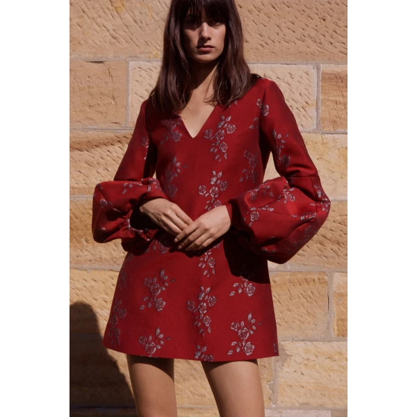 Macgraw Delphine Dress in wine jacquard, view 3
