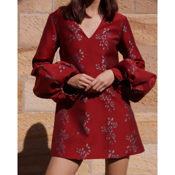 Macgraw Delphine Dress in wine jacquard, view 5