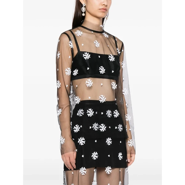 Macgraw Dorothea Top in Black and white floral embroidery, view 4