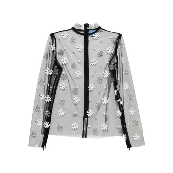Macgraw Dorothea Top in Black and white floral embroidery