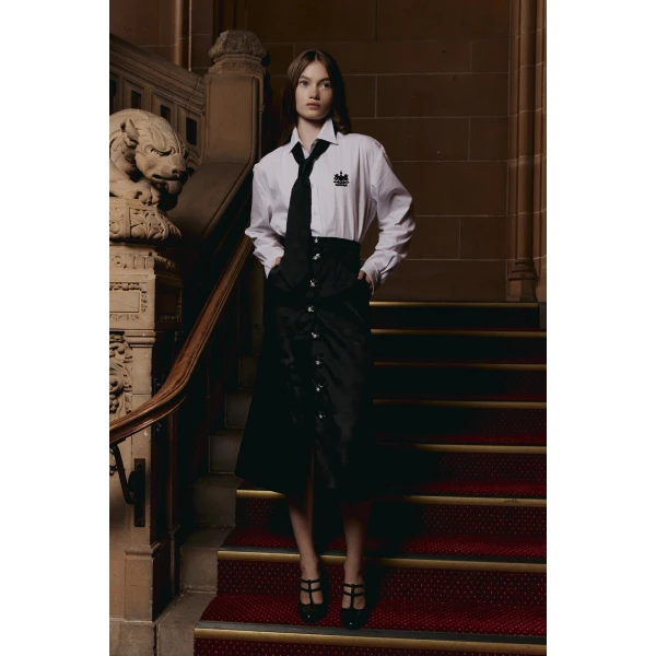 Macgraw Faculty Skirt in Black Crest Jacquard, view 2