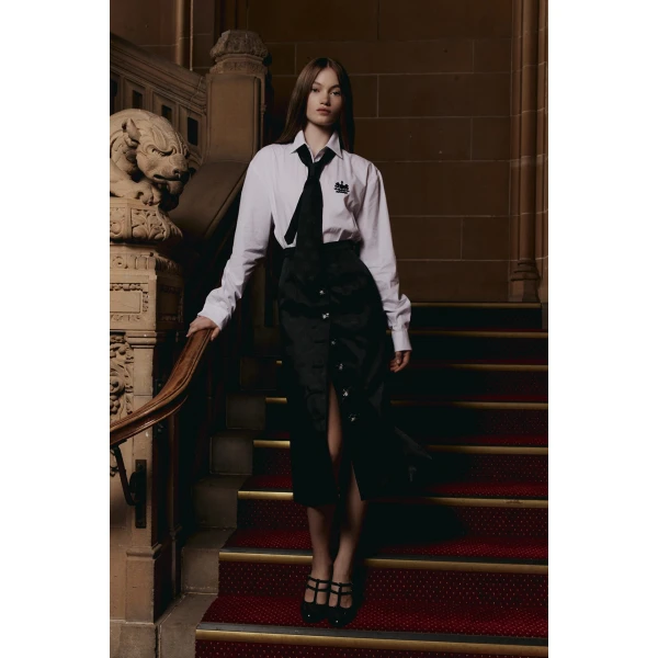 Macgraw Faculty Skirt in Black Crest Jacquard, view 3