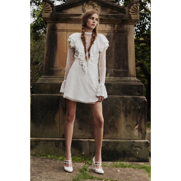 Macgraw Friday Mini Dress in Ivory Tulle lace, view 2