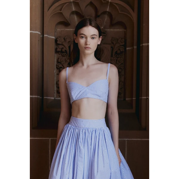 Macgraw Literature Bralette in blue and white stripe, view 2