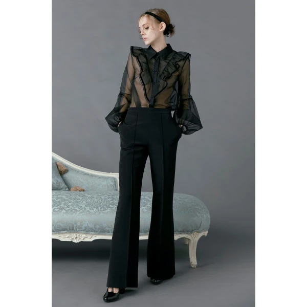 Macgraw Love Bird Sheer Blouse in black Silk organza, view 2