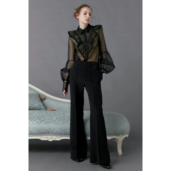 Macgraw Love Bird Sheer Blouse in black Silk organza, view 3
