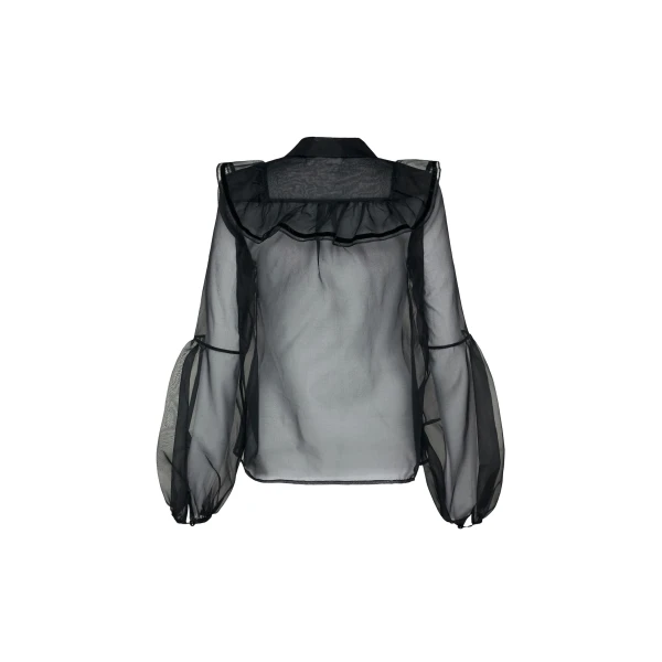 Macgraw Love Bird Sheer Blouse in black Silk organza, view 4