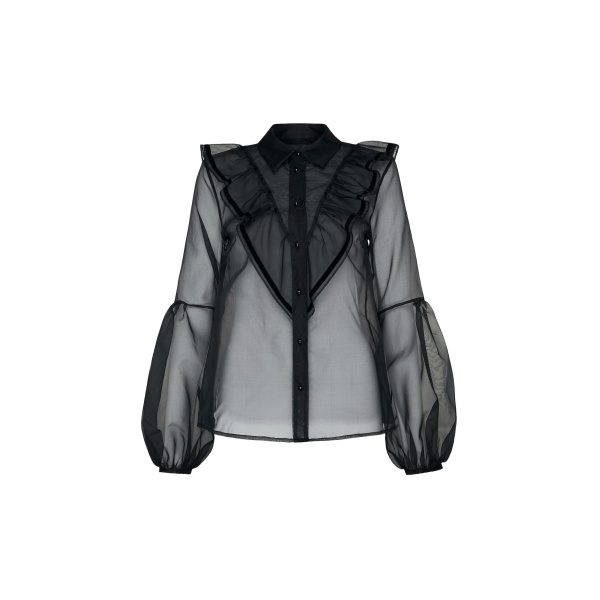 Macgraw Love Bird Sheer Blouse in black Silk organza