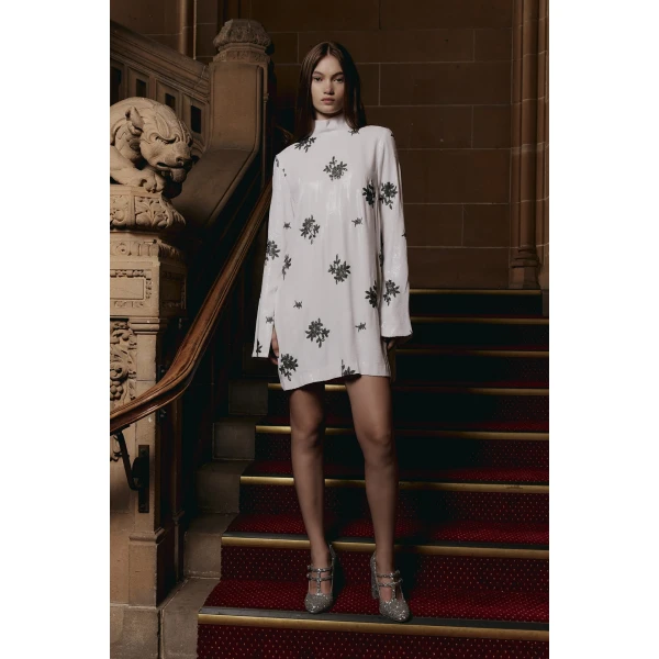 Macgraw Melancholy Dress in white and black floral sequin, view 2