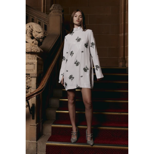 Macgraw Melancholy Dress in white and black floral sequin, view 3