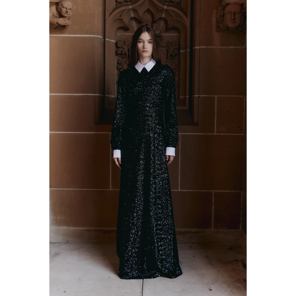 Macgraw Neo Gothic Dress in Black Sequin, view 2